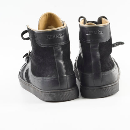 Hermes Quantum High Top Seude/Leather Sneakers Black Size 41.5