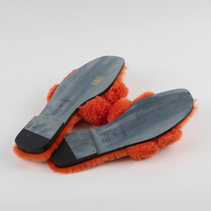 Hermes Fur Oran Sandals Orange Size 40
