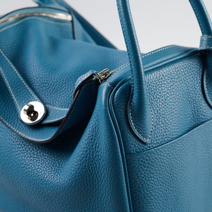 Hermes Lindy 30 Clemence PHW Blue Jeans T Stamp 2015