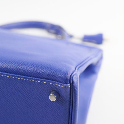 Hermes Kelly 35 Candy Bleu Electrique and Mykonos Epsom Retourne Palladium HW, R in square