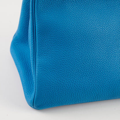 Hermes Birkin 30 Blue Zanzibar/ Malachite Verso Togo Leather PHW A Stamp