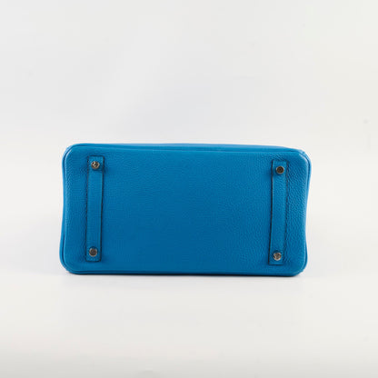 Hermes Birkin 30 Blue Zanzibar/ Malachite Verso Togo Leather PHW A Stamp