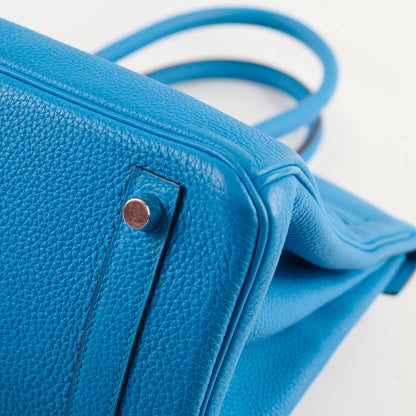 Hermes Birkin 30 Blue Zanzibar/ Malachite Verso Togo Leather PHW A Stamp