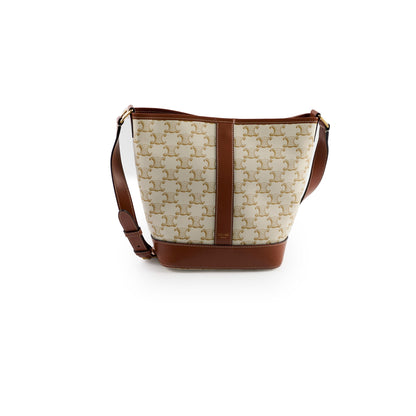 Luxury CELINE Triomphe Canvas Bucket Bag White