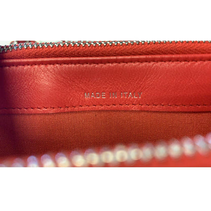 CHANEL Chevron Studded with Chain Lambskin Leather Shoulder Crossbody Bag Red