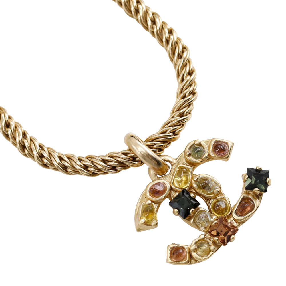 CHANEL Necklace Plated Gold, Rhinestones gold COCO Mark Gripoa Women