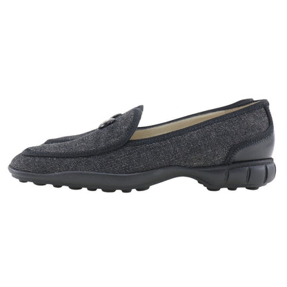 CHANEL loafers denim black COCO Button Women 36 1/2