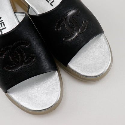CHANEL Sandals leather black COCO Mark 36