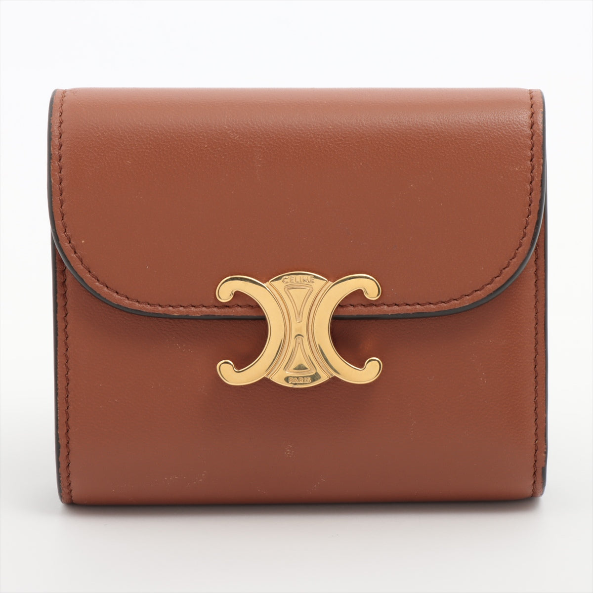 Luxury CELINE Triomphe Leather Brown Compact Wallet