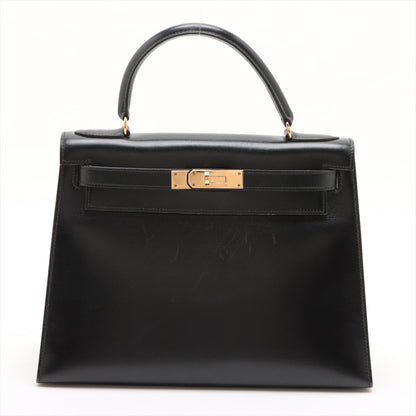 Hermes Kelly 28 Black Box Leather Circle L Stamp