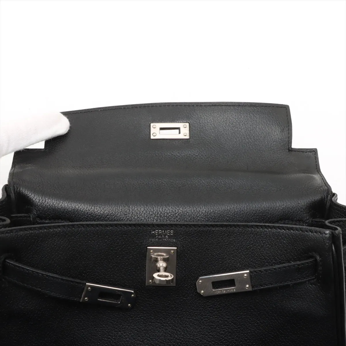 Hermes Kelly 25 Noir Everglain PHW - Stamp J Square