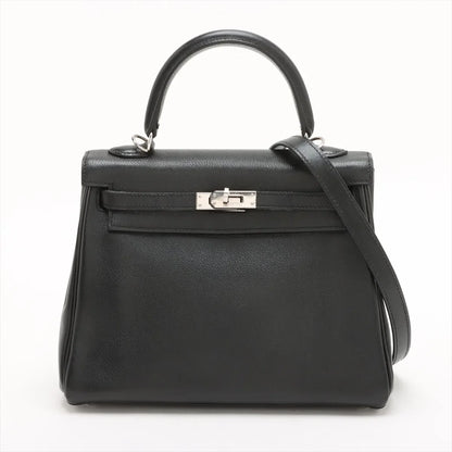 Hermes Kelly 25 Noir Everglain PHW - Stamp J Square