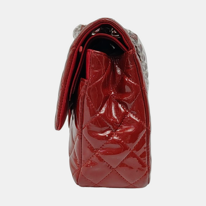 Chanel Classic Flap Medium Red Patent Leather Silver Hardware