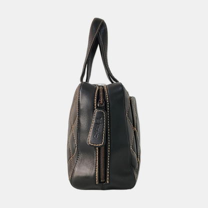 Chanel Boston Wild Stitch Black Top Handle Zip Opening Bag