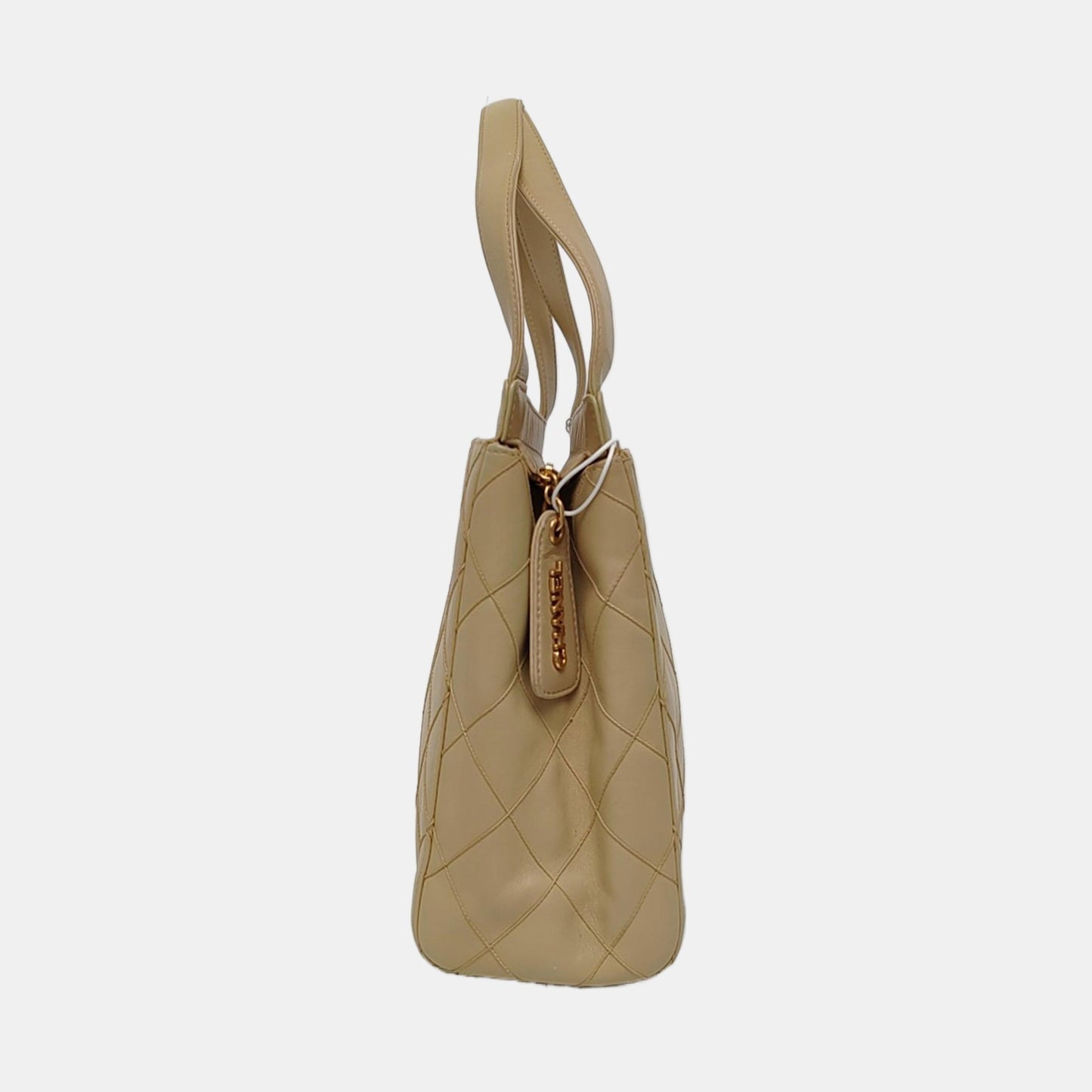 Chanel Vintage Top Handle Beige Lambskin Leather Handbag