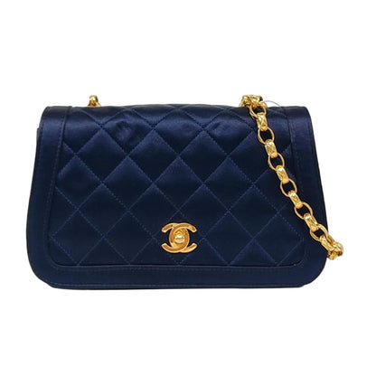 Chanel Vintage Mini Flap Bag Navy Silk Satin Bijou Chain