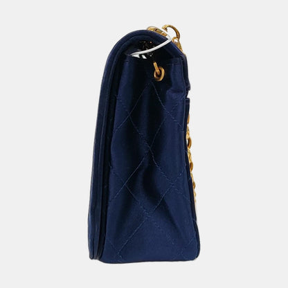 Chanel Vintage Mini Flap Bag Navy Silk Satin Bijou Chain