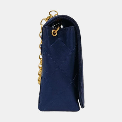 Chanel Vintage Mini Flap Bag Navy Silk Satin Bijou Chain