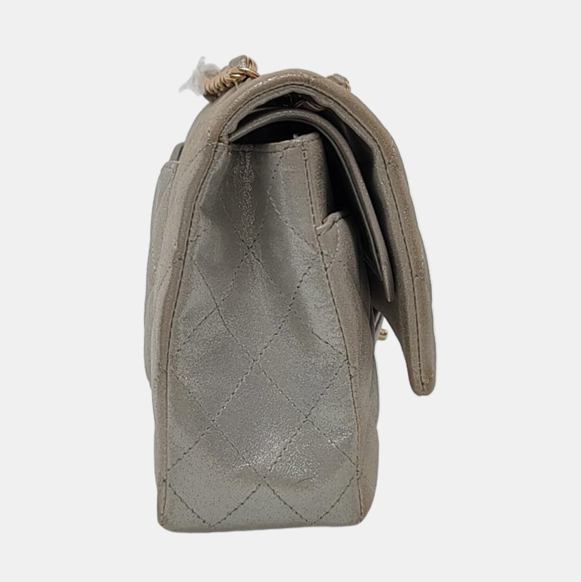 Chanel Classic Flap Medium Iridescent Silver Aged Calfskin Leather Gold Hardware