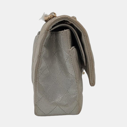 Chanel Classic Flap Medium Iridescent Silver Aged Calfskin Leather Gold Hardware