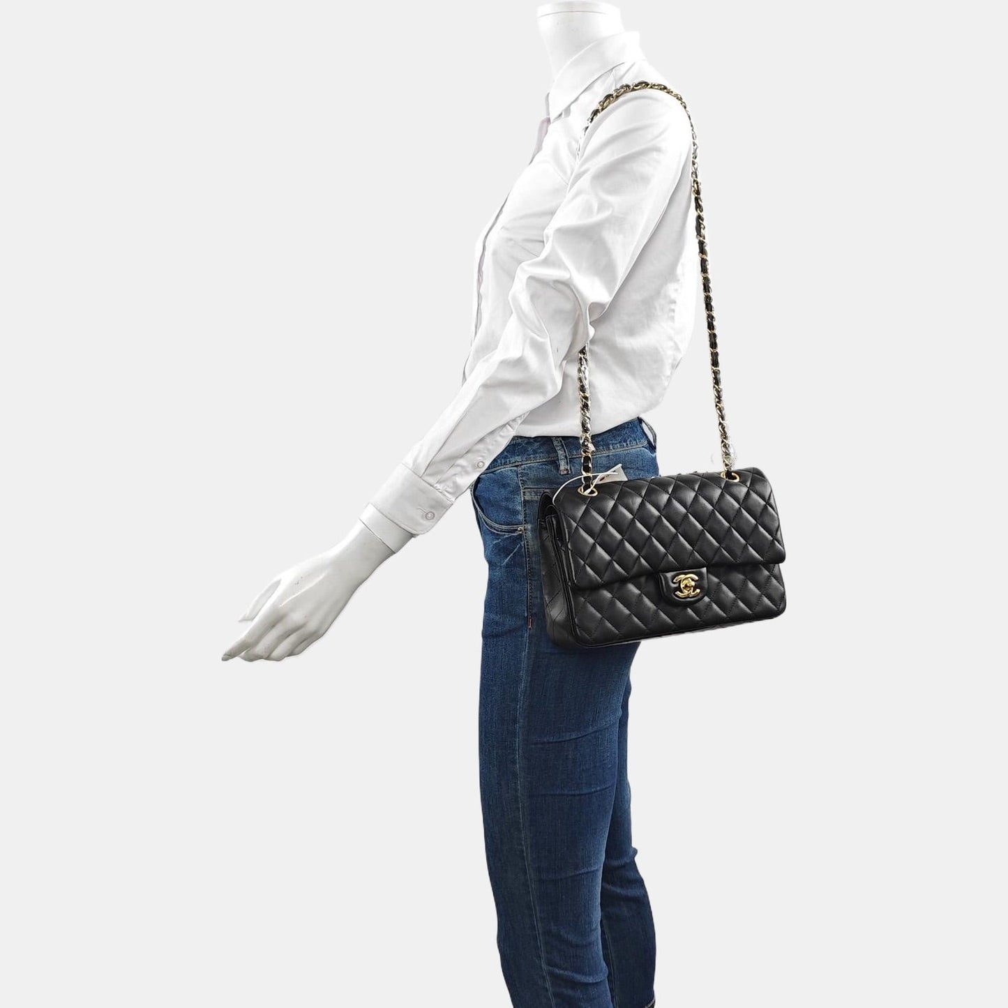 Chanel Timeless Classic Flap Medium Black Lambskin Leather Gold Hardware