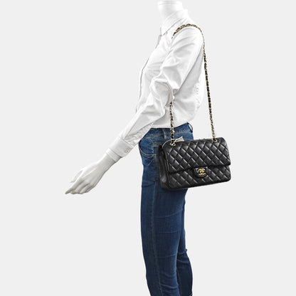 Chanel Timeless Classic Flap Medium Black Lambskin Leather Gold Hardware