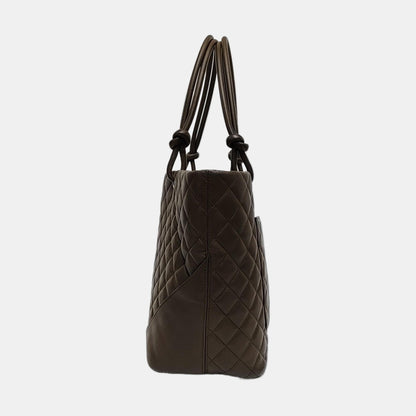 Chanel Cambon Large Tote Olive Green Calfskin Leather Snakeskin Logo