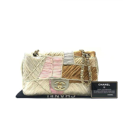 Chanel Timeless Classic Flap Medium Rare Patchwork Multicolor Raffia Gold Hardware, 2011