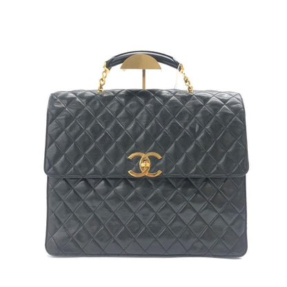 Chanel Vintage Quilted CC Briefcase Black Lambskin Leather Gold Hardware
