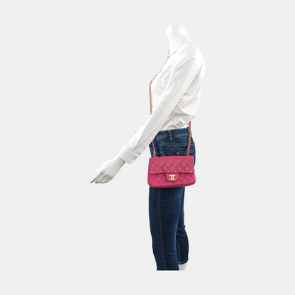 Chanel Classic Flap Rectangular Mini Rose Pink Lambskin Gold Hardware 2012-13