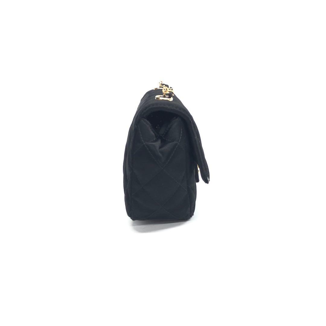 Chanel Classic Flap Mini Black Silk Satin Gold Hardware 2015-2016