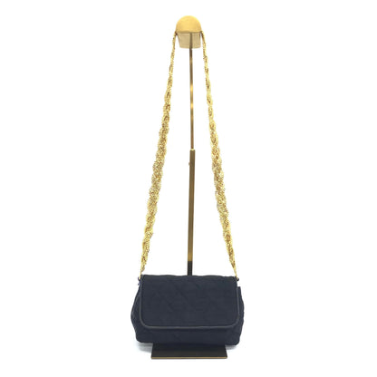 Chanel Vintage Black Fabric Flap Bag with Woven Gold Chain Strap