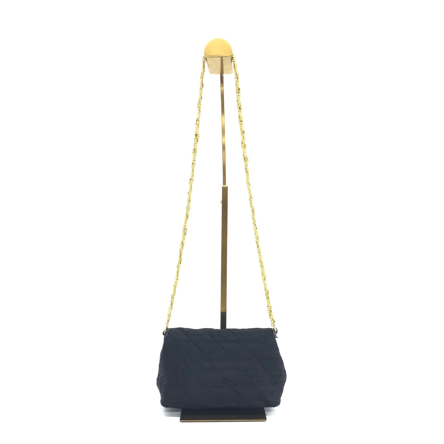 Chanel Vintage Black Fabric Flap Bag with Woven Gold Chain Strap