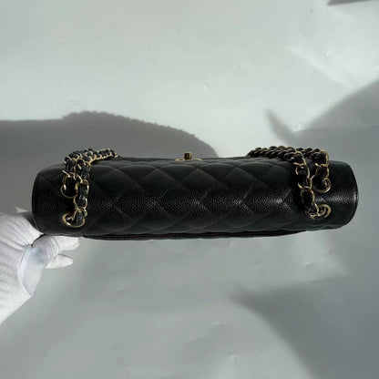 Chanel Classic Flap Jumbo Black Caviar Leather Double Flap Gold Hardware 2011-2012