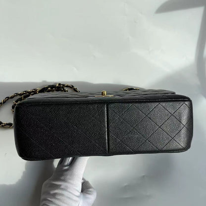 Chanel Classic Flap Jumbo Black Caviar Leather Double Flap Gold Hardware 2011-2012