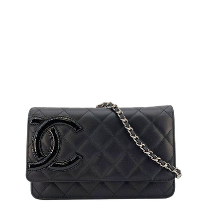 CHANEL Cambon Ligne  Wallet On Chain Quilted Leather Clutch Crossbody Bag Black