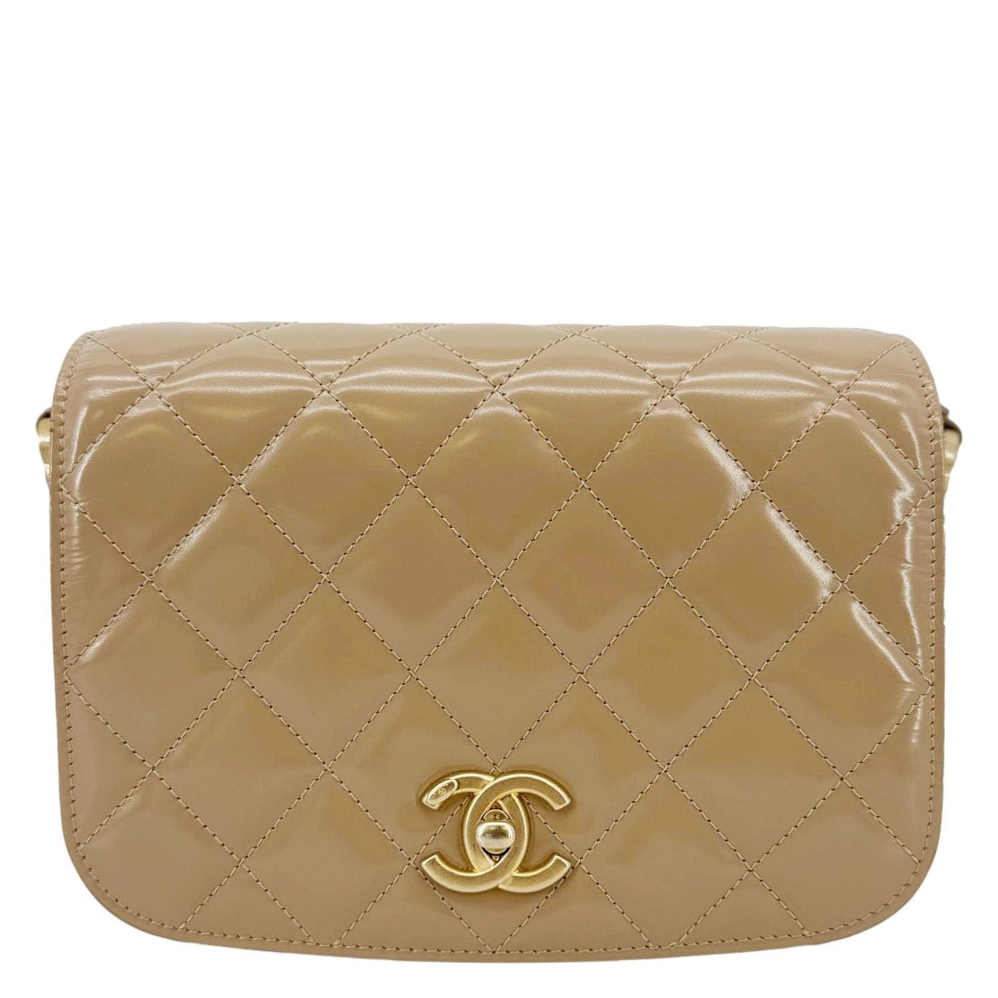 CHANEL My Sweet CC Shiny Quilted Calfskin Leather Shoulder Bag Beige