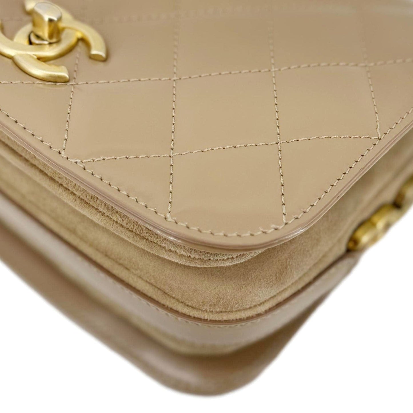 CHANEL My Sweet CC Shiny Quilted Calfskin Leather Shoulder Bag Beige