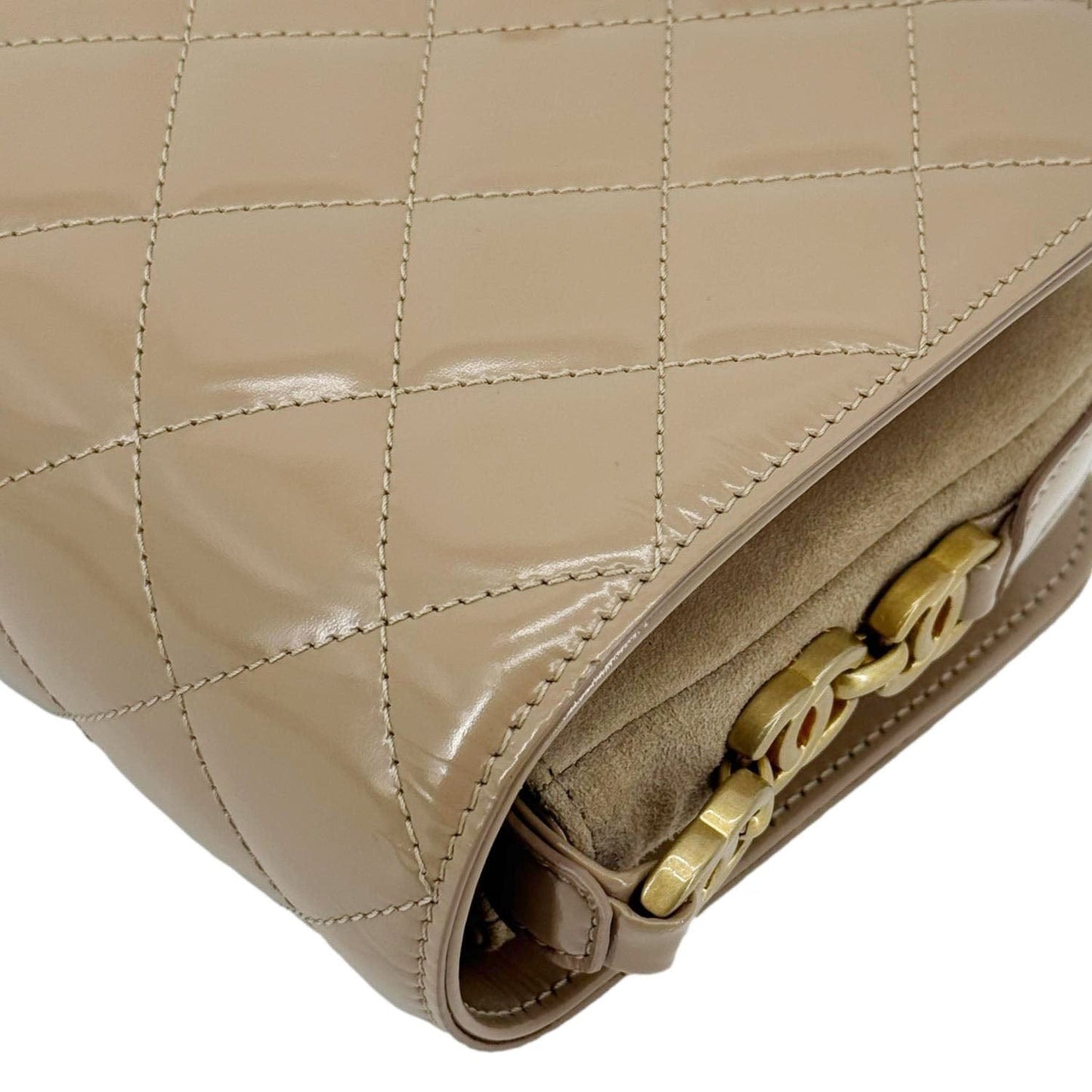 CHANEL My Sweet CC Shiny Quilted Calfskin Leather Shoulder Bag Beige