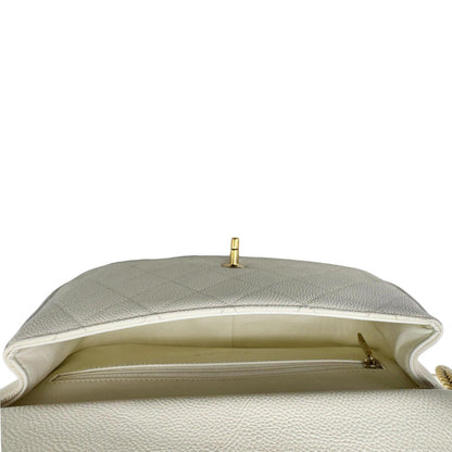 CHANEL Grommet Embellished Chic Flap Quilted Caviar Leather Crossbody Bag Ivory