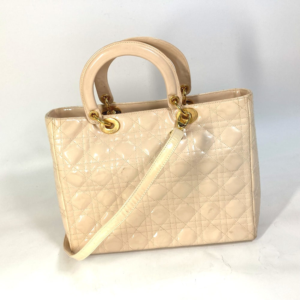 Dior Handbag Patent leather Beige type Lady Dior LADYDIOR Canage Women