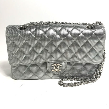 CHANEL Shoulder Bag leather Silver COCO Mark CC Matrasse 25