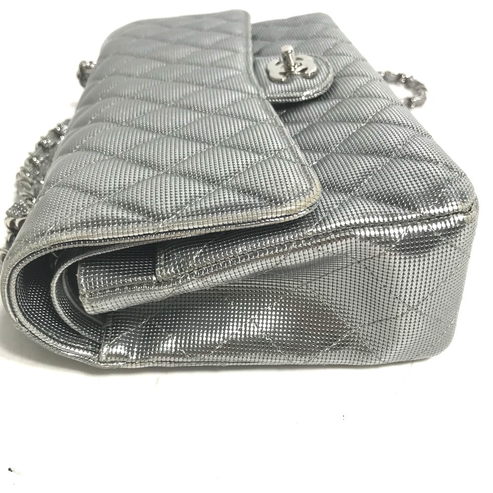 CHANEL Shoulder Bag leather Silver COCO Mark CC Matrasse 25