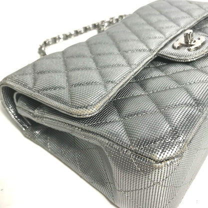 CHANEL Shoulder Bag leather Silver COCO Mark CC Matrasse 25