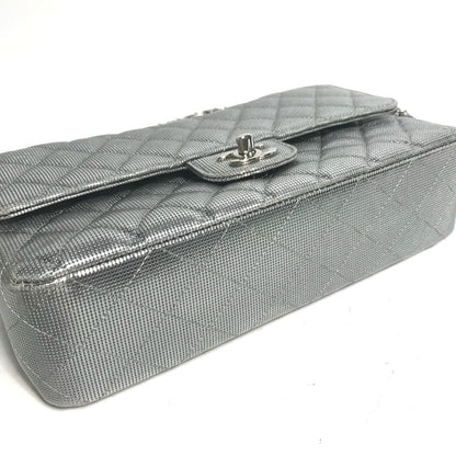 CHANEL Shoulder Bag leather Silver COCO Mark CC Matrasse 25