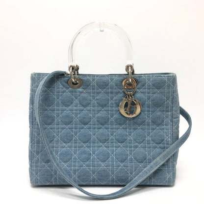 Dior Handbag canvas blue Canage Lady Dior Medium Women