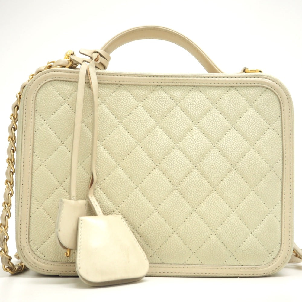 CHANEL Shoulder Bag Matt caviar skin beige CC filigree vanity COCO Mark Women
