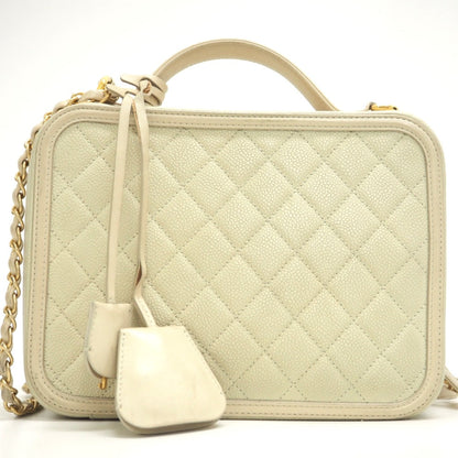 CHANEL Shoulder Bag Matt caviar skin beige CC filigree vanity COCO Mark Women