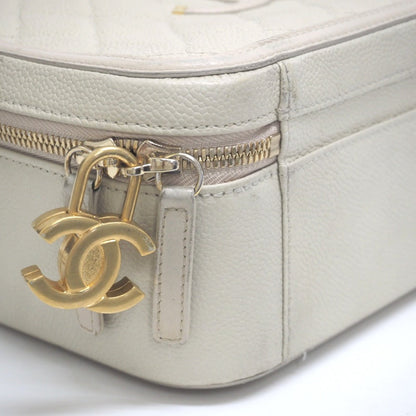 CHANEL Shoulder Bag Matt caviar skin beige CC filigree vanity COCO Mark Women