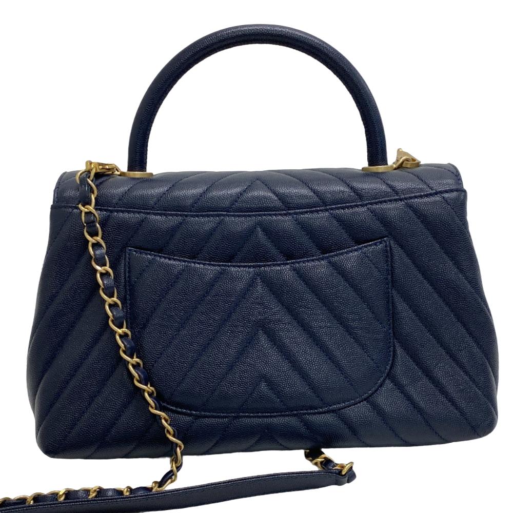 CHANEL Handbag Caviar skin Navy Vstitch COCO Mark